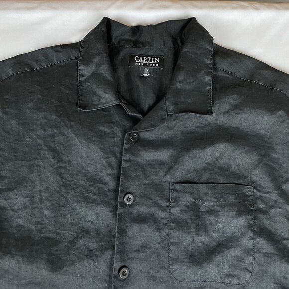 100% Linen Short Sleeve Button Up Shirt Men's XL Black Havana Summer Casual Cool - Picture 5 of 15